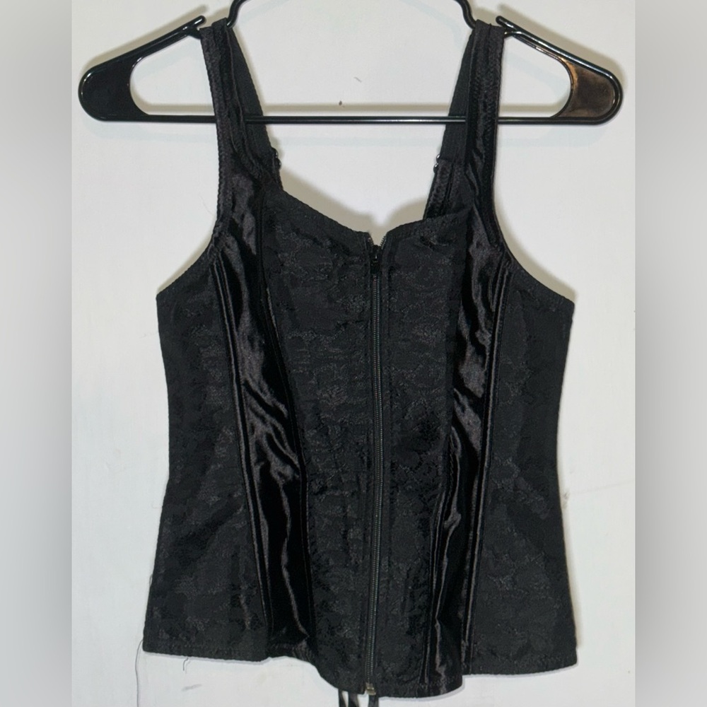Black Floral Corset Top Women Boned Overbust Bustier Push Up adjust straps L NEW